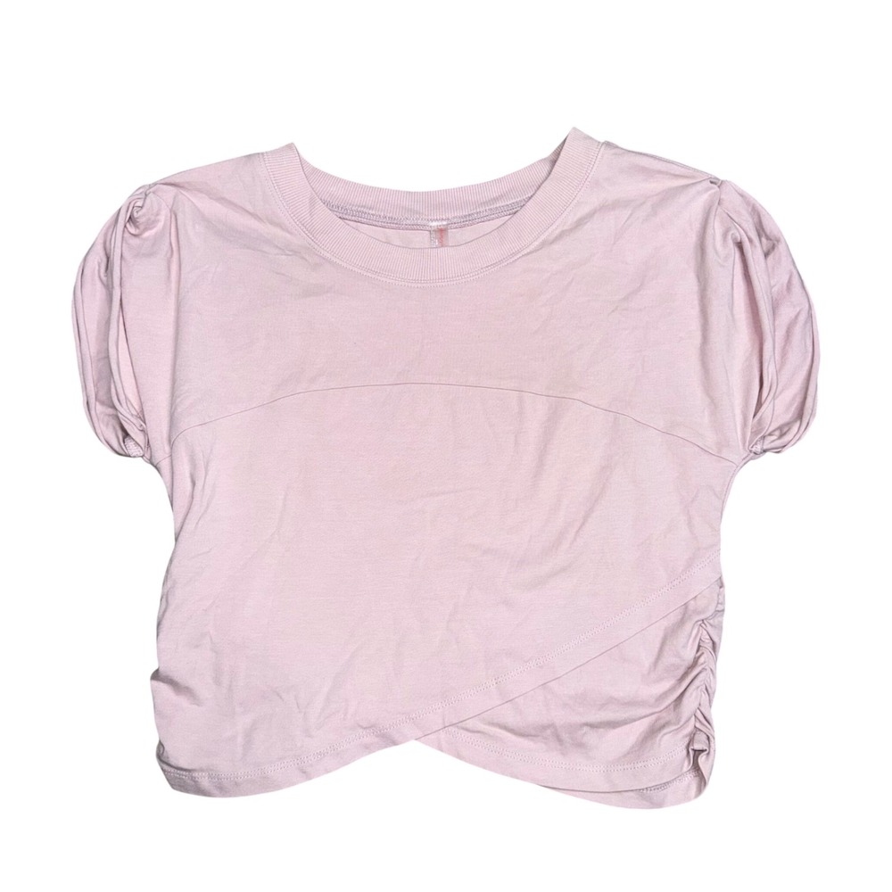FP Movement Crop Top Womens Medium Pink Excellent Puff Sleeve Crossover Hem